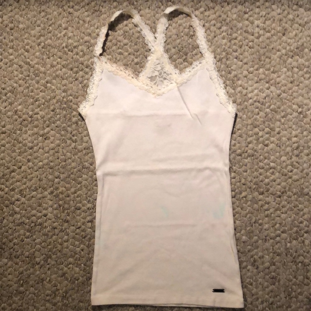 Brand new Hollister white Hollister tank top with lace detail. Off white, small.